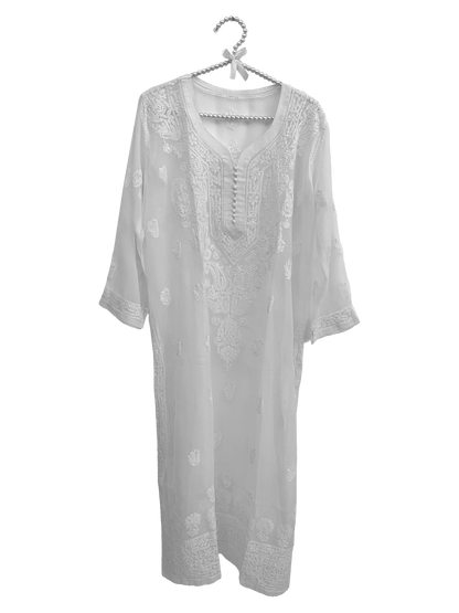 Gala Daman Straight Long Georgette Kurti  White