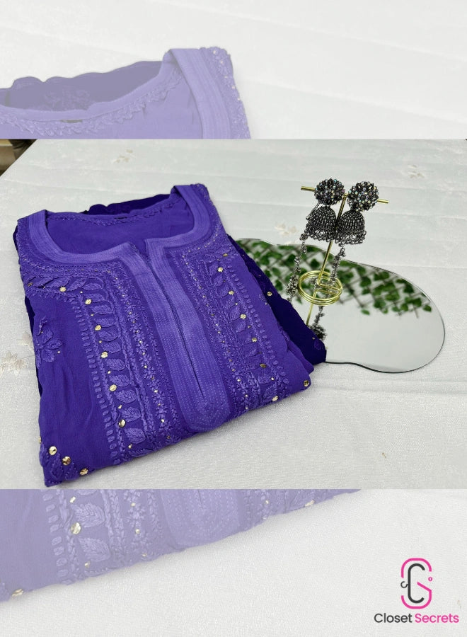 Viscose Georgette Purple Suit With Alloy Jhumka | Closetsecrets