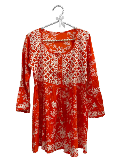 Mulmul cotton short kurti Saffron 