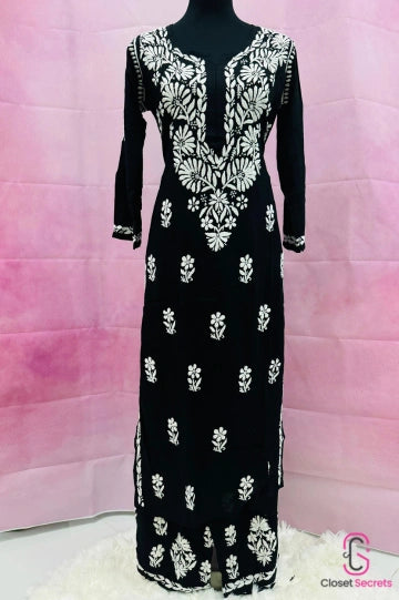 Viscose Georgette 2pc Black Suit with White Pearl Drop | Closetsecrets