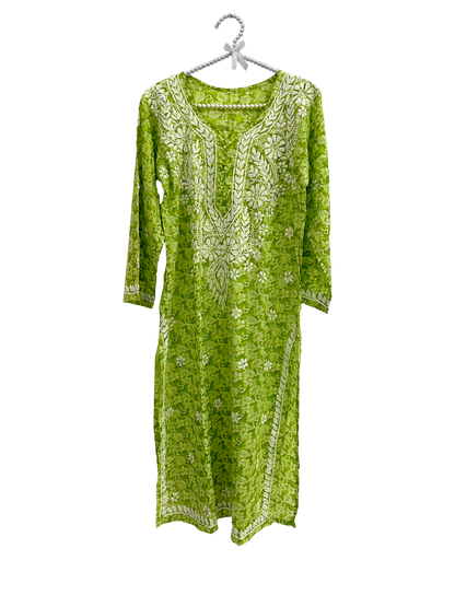 Mulmul Cotton long kurti Green