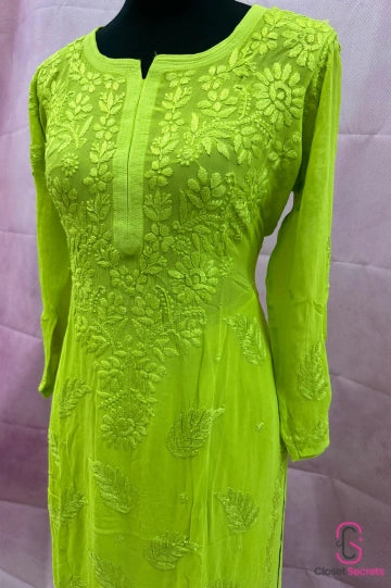 Viscose Georgette Solid 4pc Suit Set - Lime Green | Closetsecrets