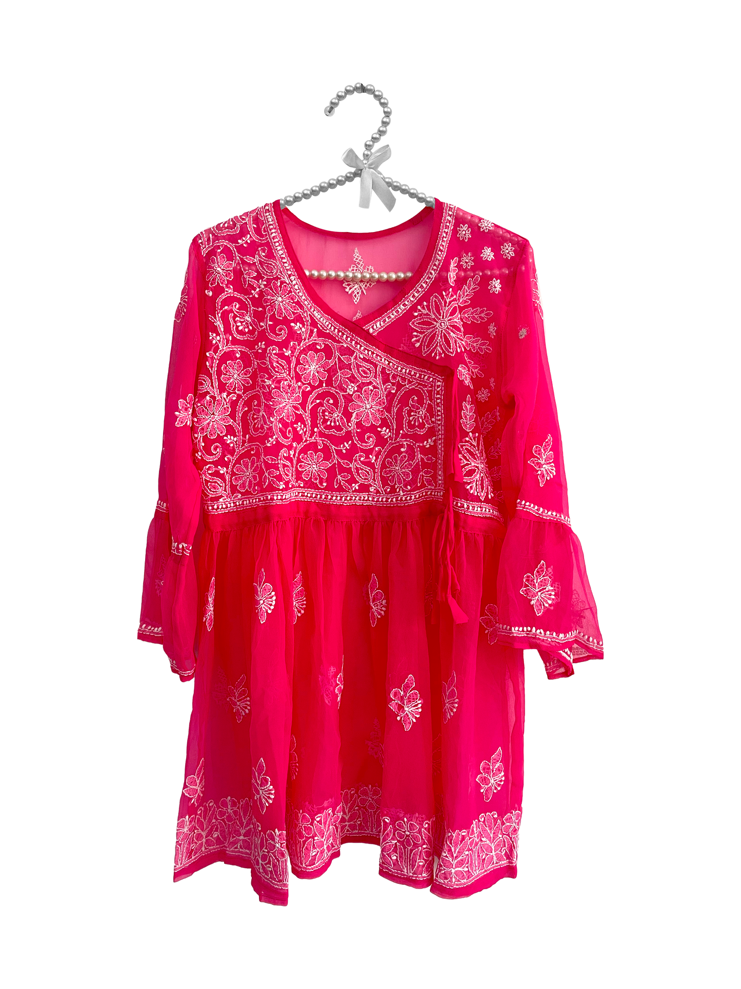 Angrakha Style Short Kurti in (Georgette) Pink