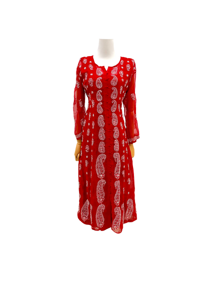 Front Open Anarkali Red