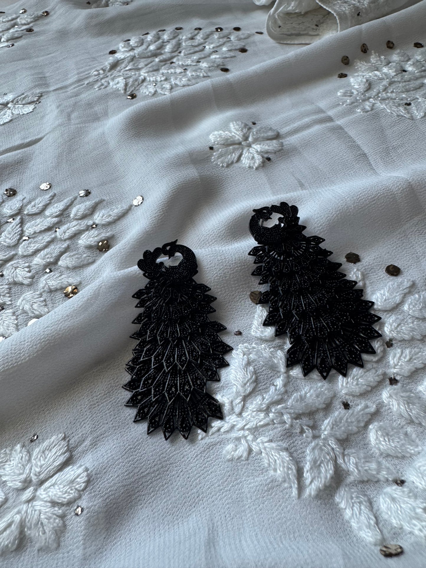 Peacock Earrings in Black Finish – Elegant Statement Jewellery
