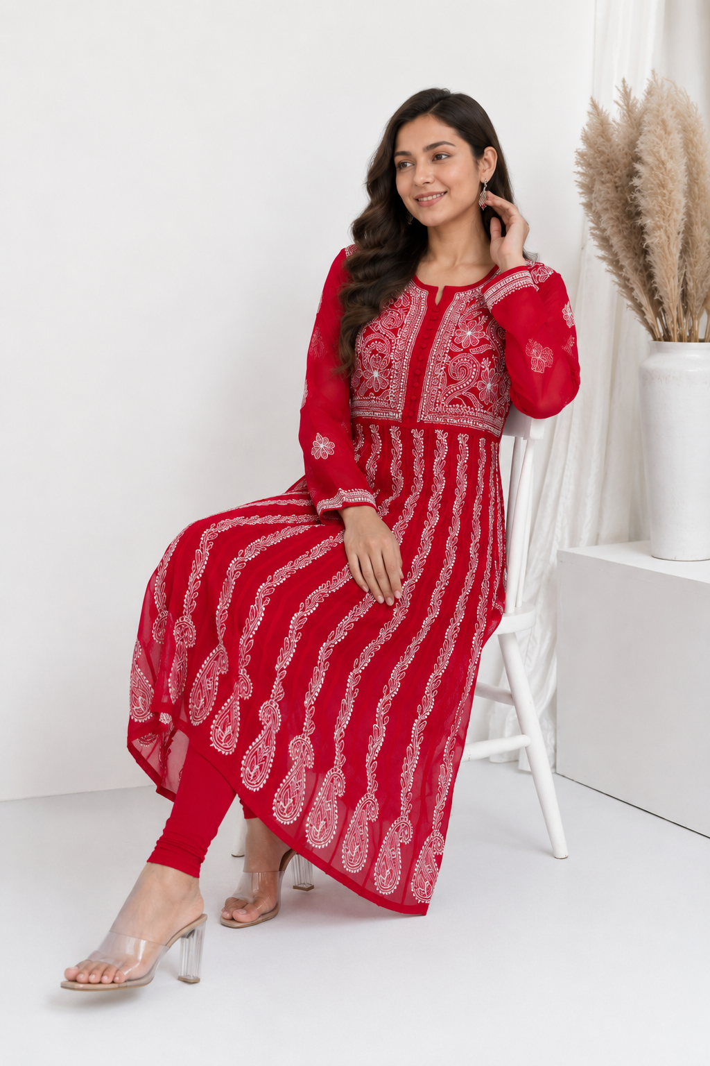 Handmade Chikankari Georgette Anarkali with Inner