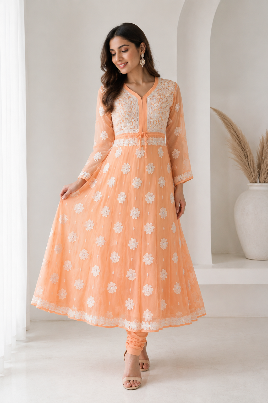 Handmade Chikankari Georgette Anarkali with Inner