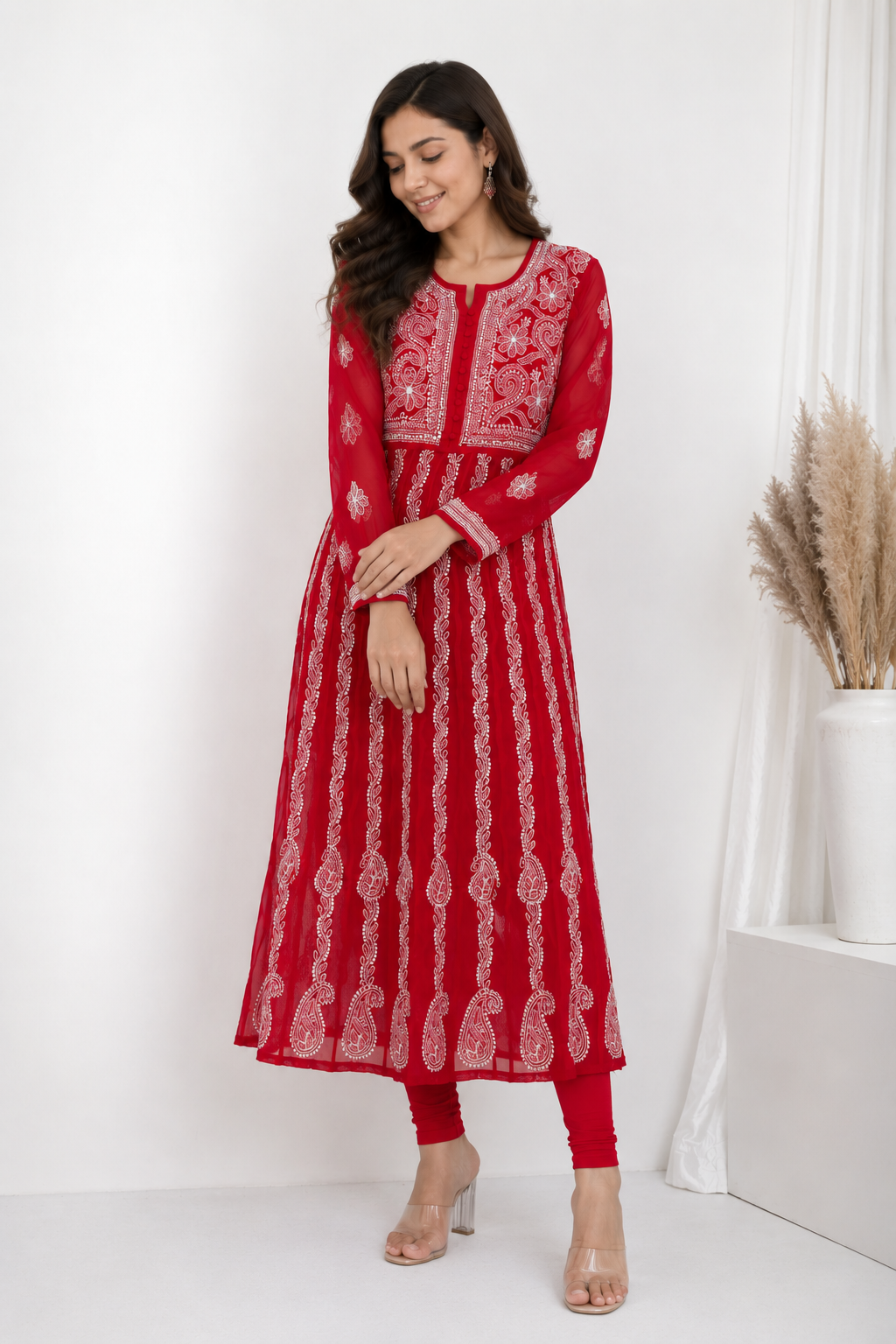 Handmade Chikankari Georgette Anarkali with Inner