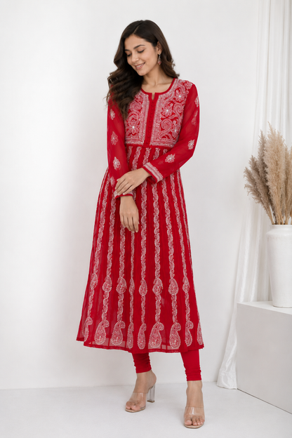 Handmade Chikankari Georgette Anarkali with Inner