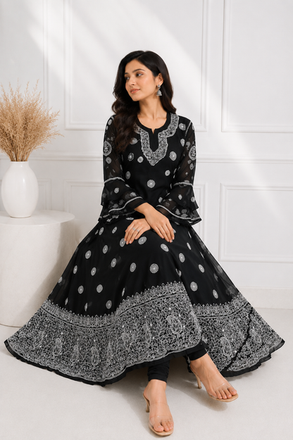 Handmade Chikankari Georgette Anarkali with Inner
