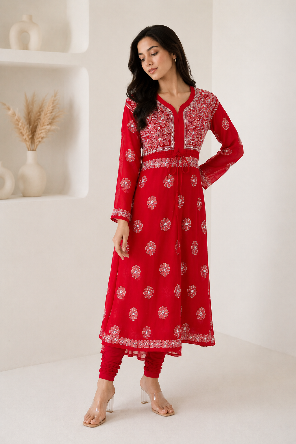 Handmade Chikankari Georgette Anarkali with Inner