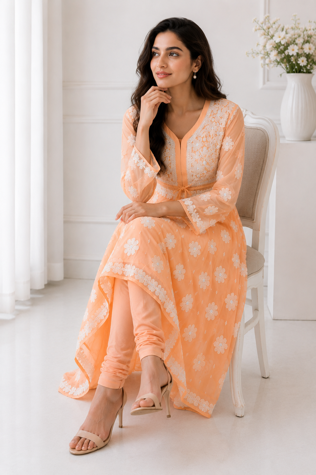 Handmade Chikankari Georgette Anarkali with Inner