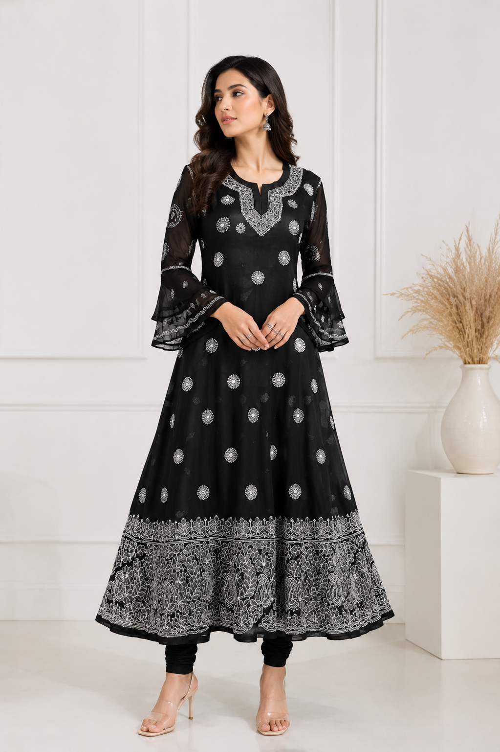Handmade Chikankari Georgette Anarkali with Inner