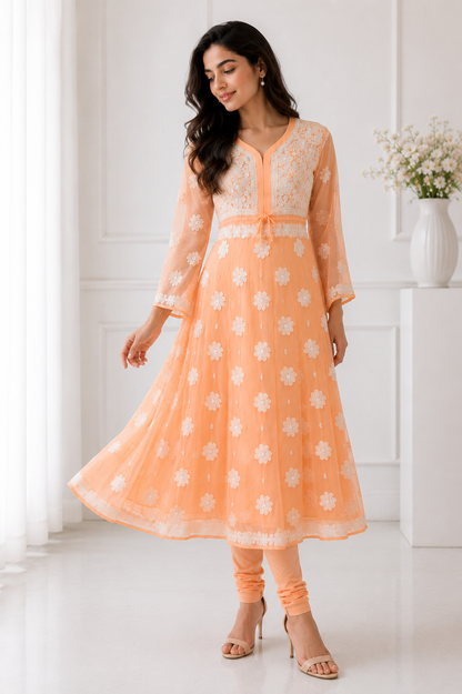 Handmade Chikankari Georgette Anarkali with Inner