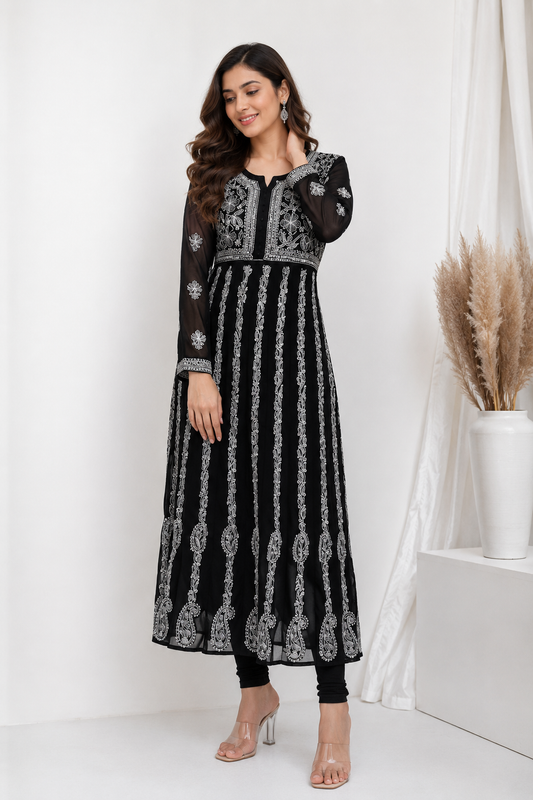 Handmade Chikankari Georgette Anarkali with Inner