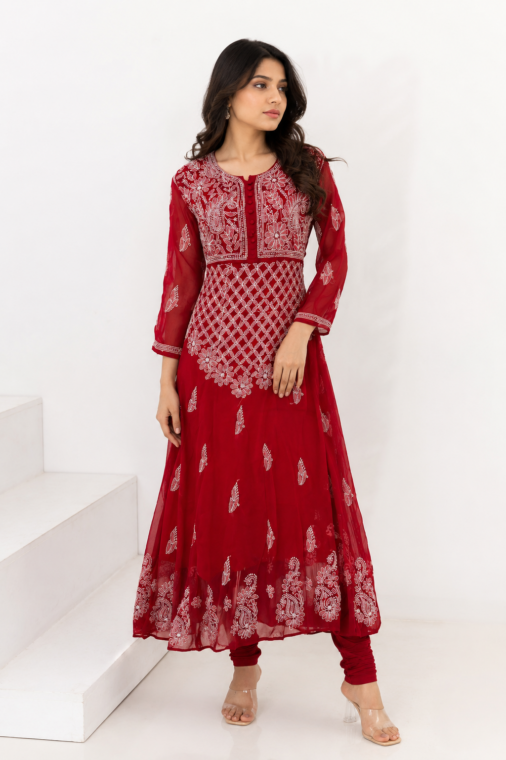 Handmade Chikankari Georgette Anarkali with Inner