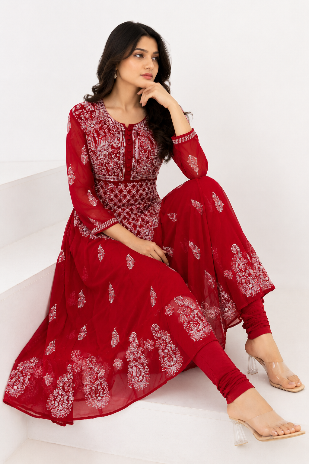 Handmade Chikankari Georgette Anarkali with Inner