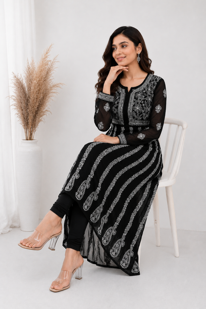 Handmade Chikankari Georgette Anarkali with Inner
