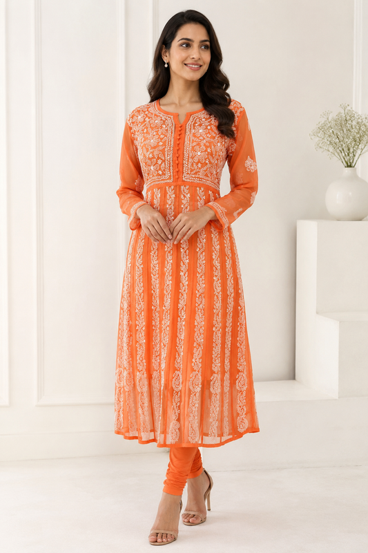 Handmade Chikankari Georgette Anarkali with Inner