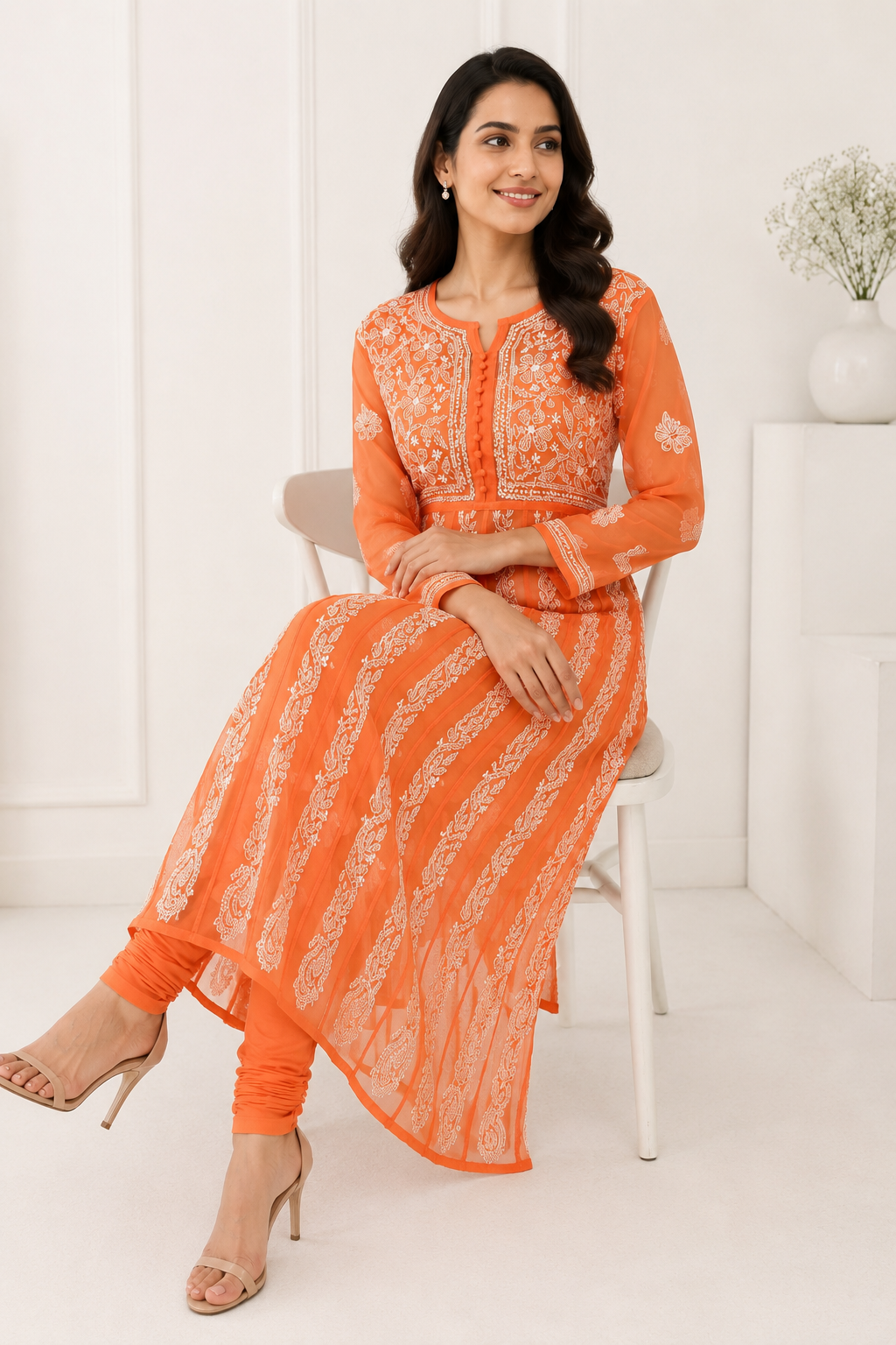 Handmade Chikankari Georgette Anarkali with Inner