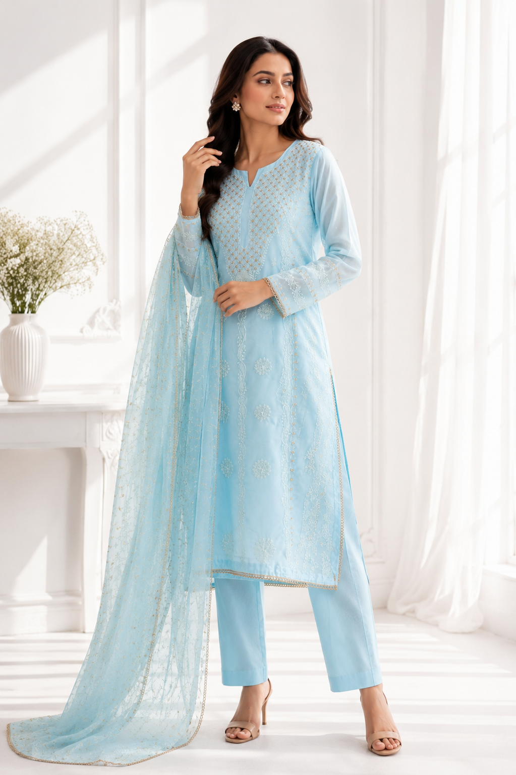 Tabby Organza Embroidered 3-Piece Suit with Dupatta
