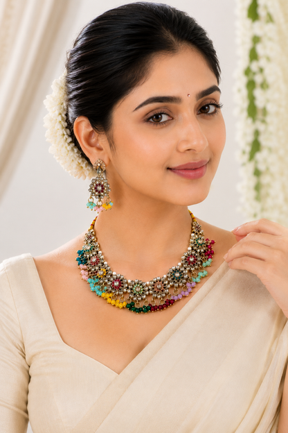 Multi-Color Pearl Drop Necklace Set with Earrings