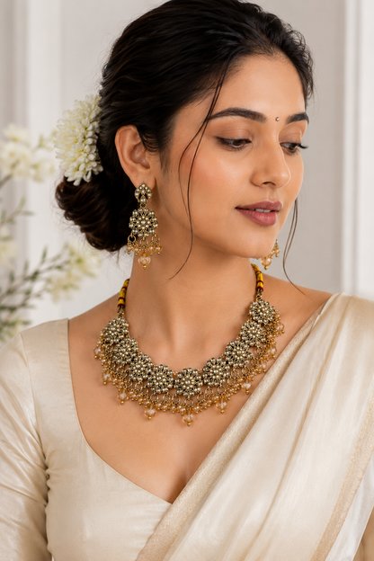 Golden Brown Pearl Drop Necklace Set with Earrings