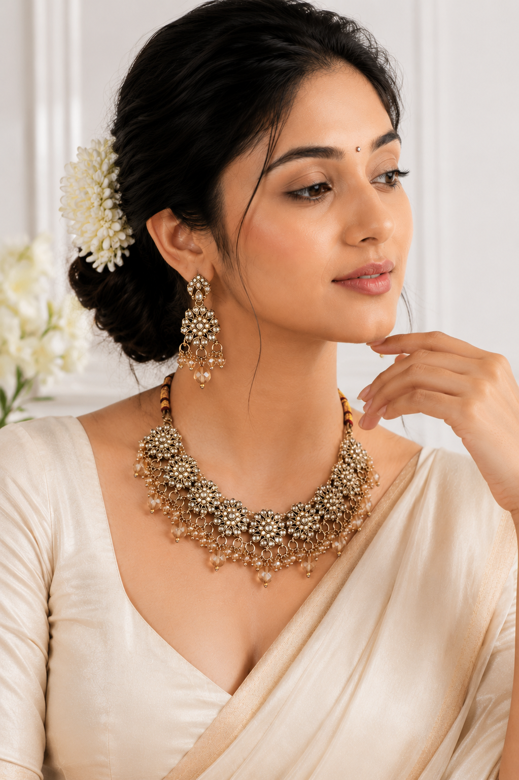 Golden Brown Pearl Drop Necklace Set with Earrings