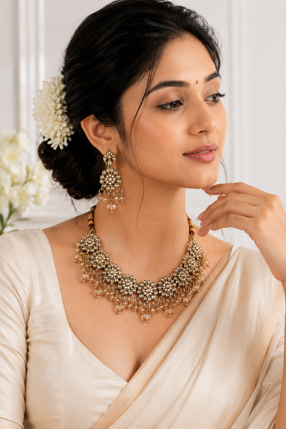 Golden Brown Pearl Drop Necklace Set with Earrings