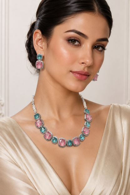 Vibrant Multicolor Crystal Necklace & Earrings Set