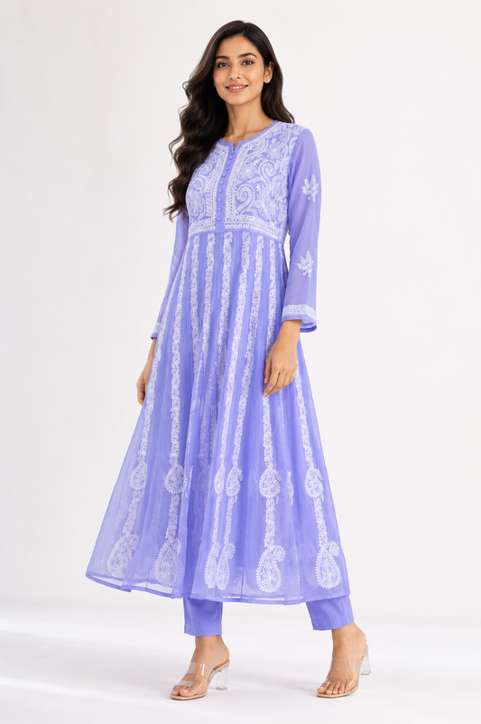 Handmade Chikankari Georgette Anarkali with Inner
