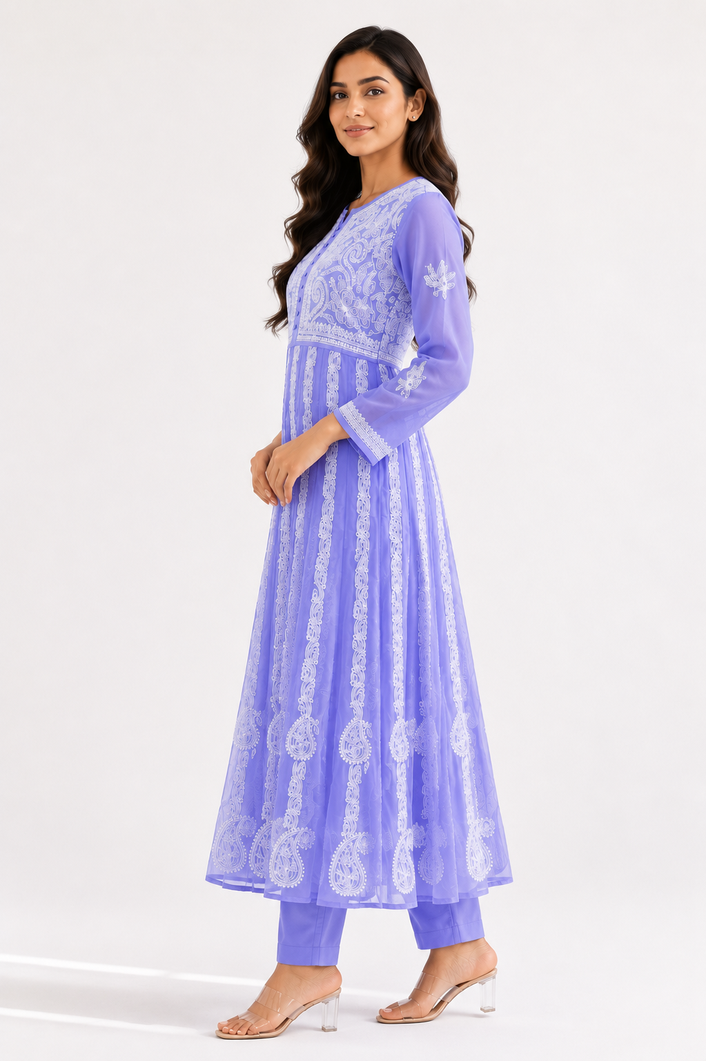 Handmade Chikankari Georgette Anarkali with Inner