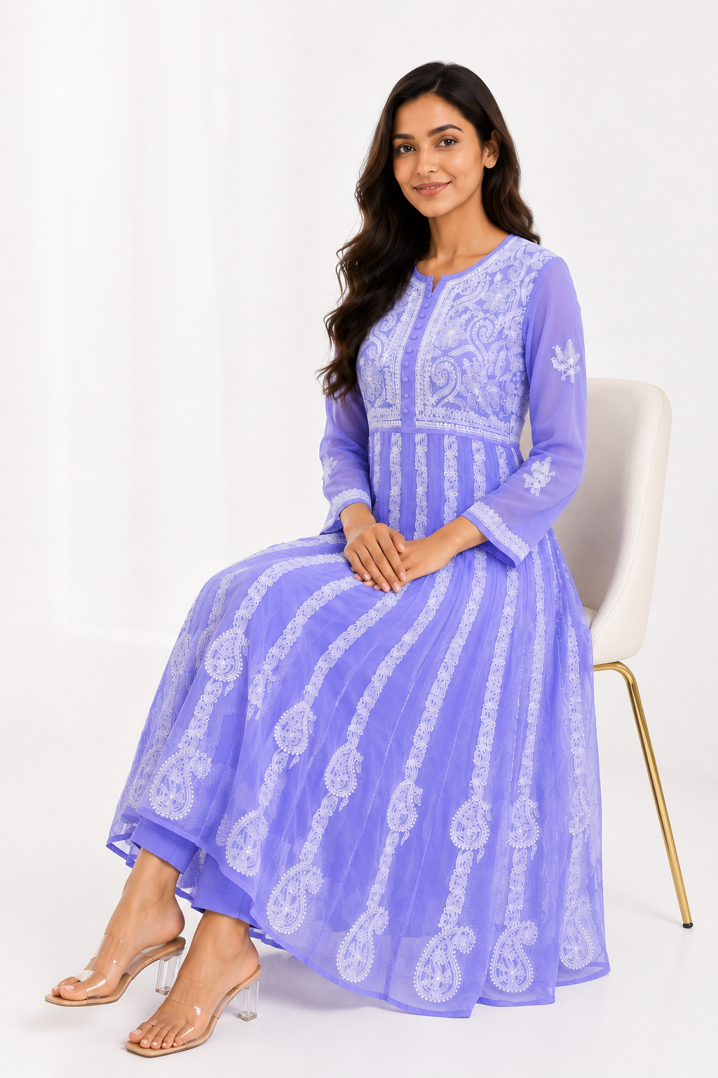Handmade Chikankari Georgette Anarkali with Inner