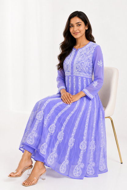 Handmade Chikankari Georgette Anarkali with Inner