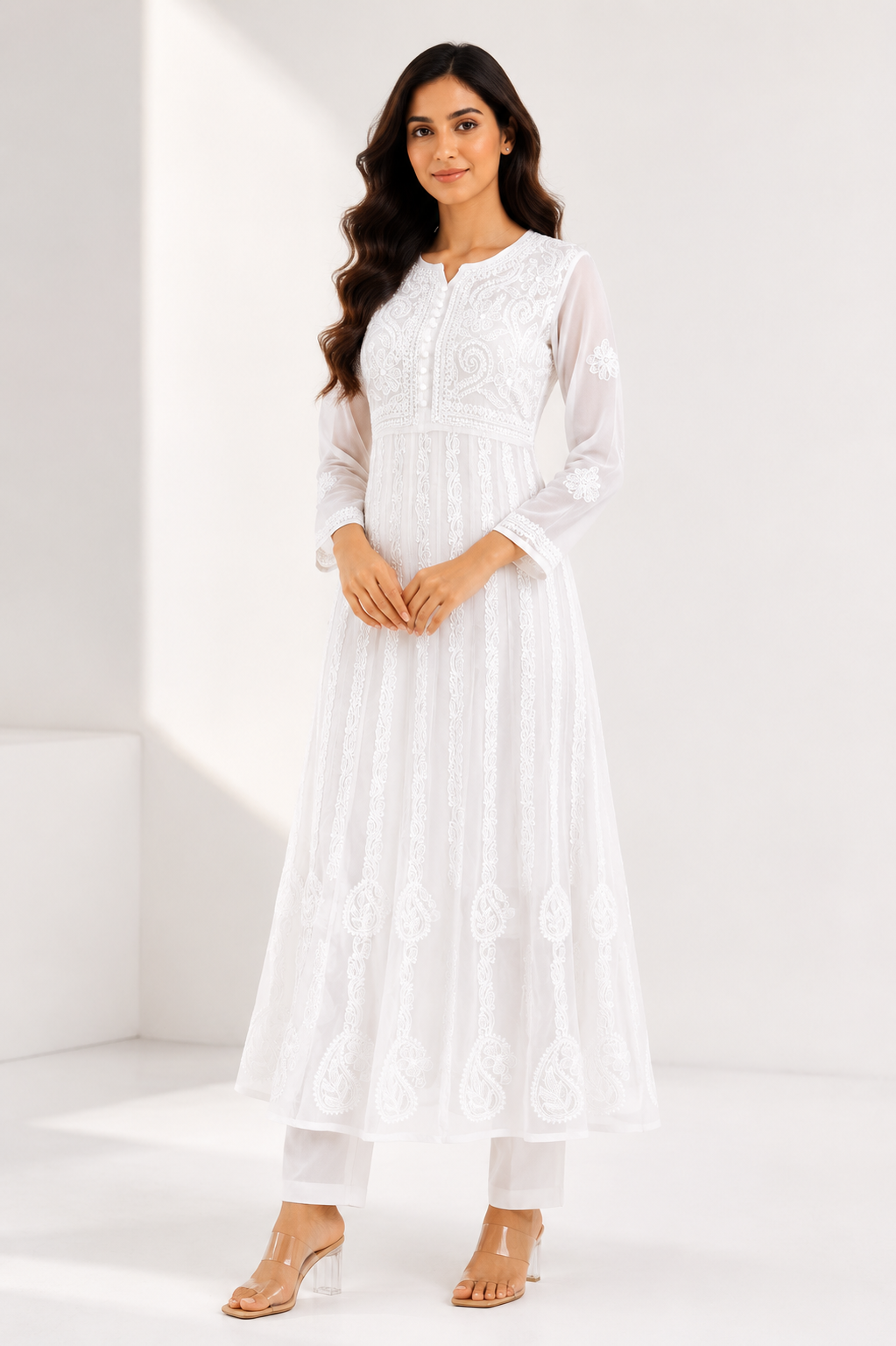 Handmade Chikankari Georgette Anarkali with Inner