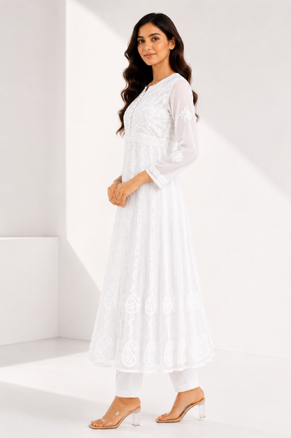 Handmade Chikankari Georgette Anarkali with Inner