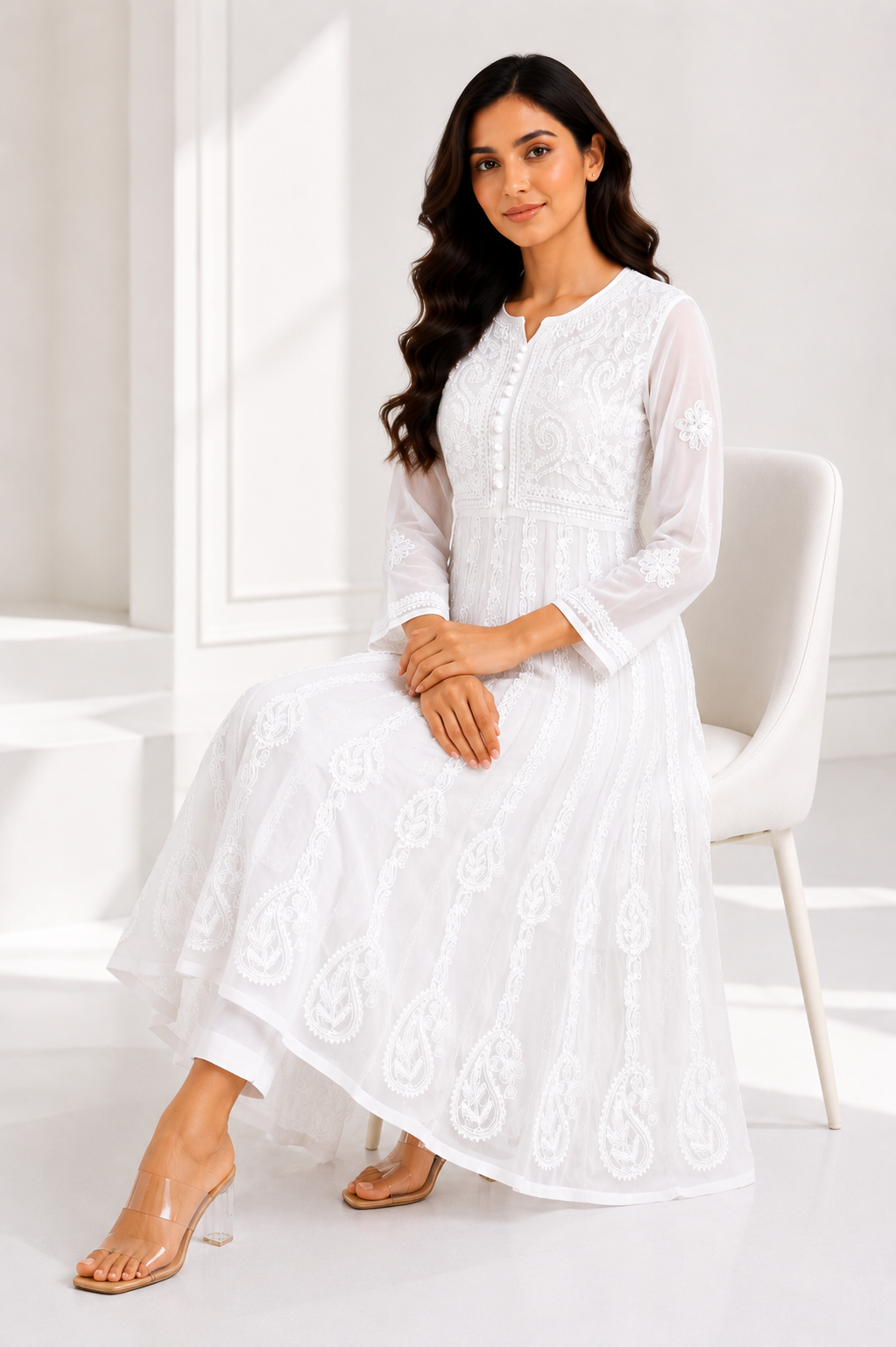 Handmade Chikankari Georgette Anarkali with Inner