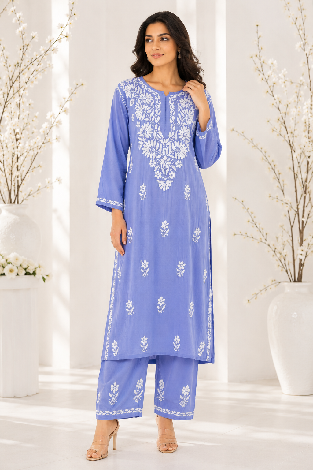Handmade Chikankari Mulmul Cotton 2pc Suit & Plazzo