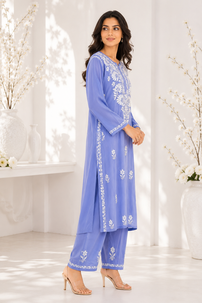 Handmade Chikankari Mulmul Cotton 2pc Suit & Plazzo