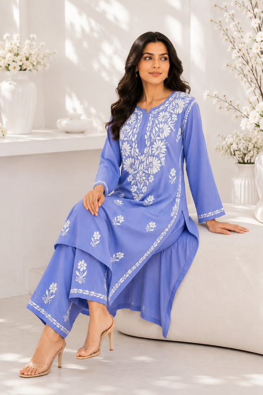 Handmade Chikankari Mulmul Cotton 2pc Suit & Plazzo