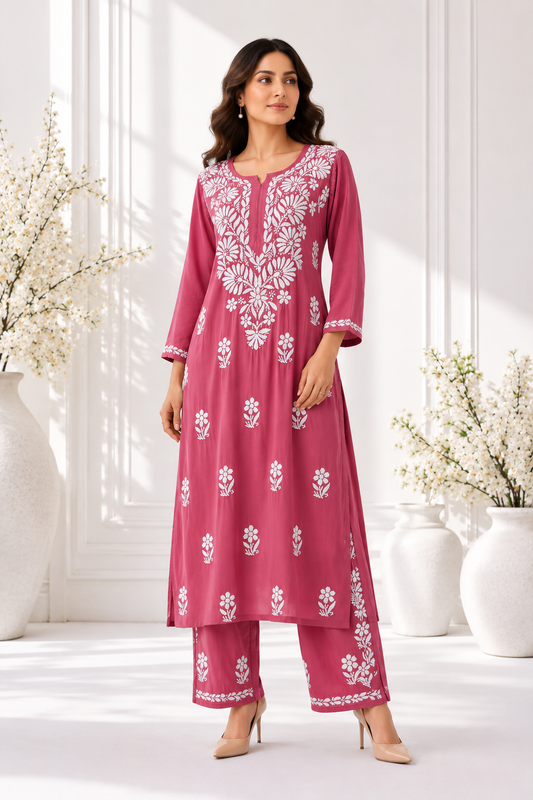 Handmade Chikankari Mulmul Cotton 2pc Suit & Plazzo