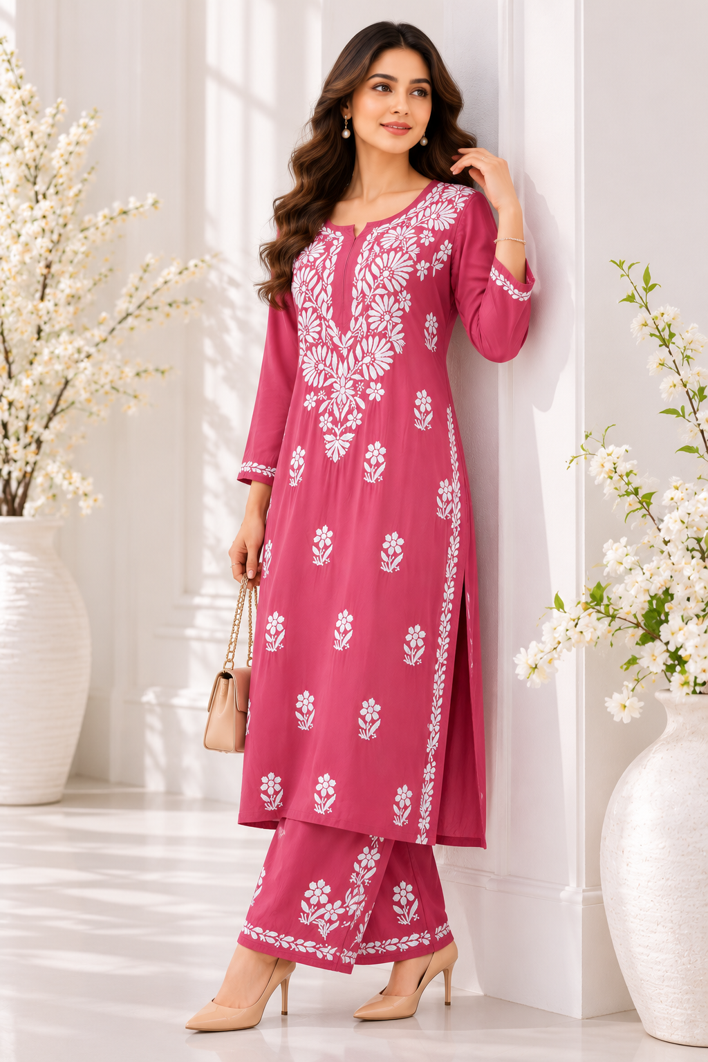 Handmade Chikankari Mulmul Cotton 2pc Suit & Plazzo