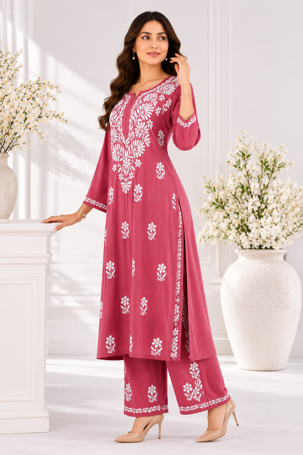 Handmade Chikankari Mulmul Cotton 2pc Suit & Plazzo