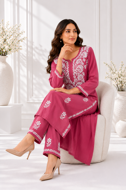 Handmade Chikankari Mulmul Cotton 2pc Suit & Plazzo