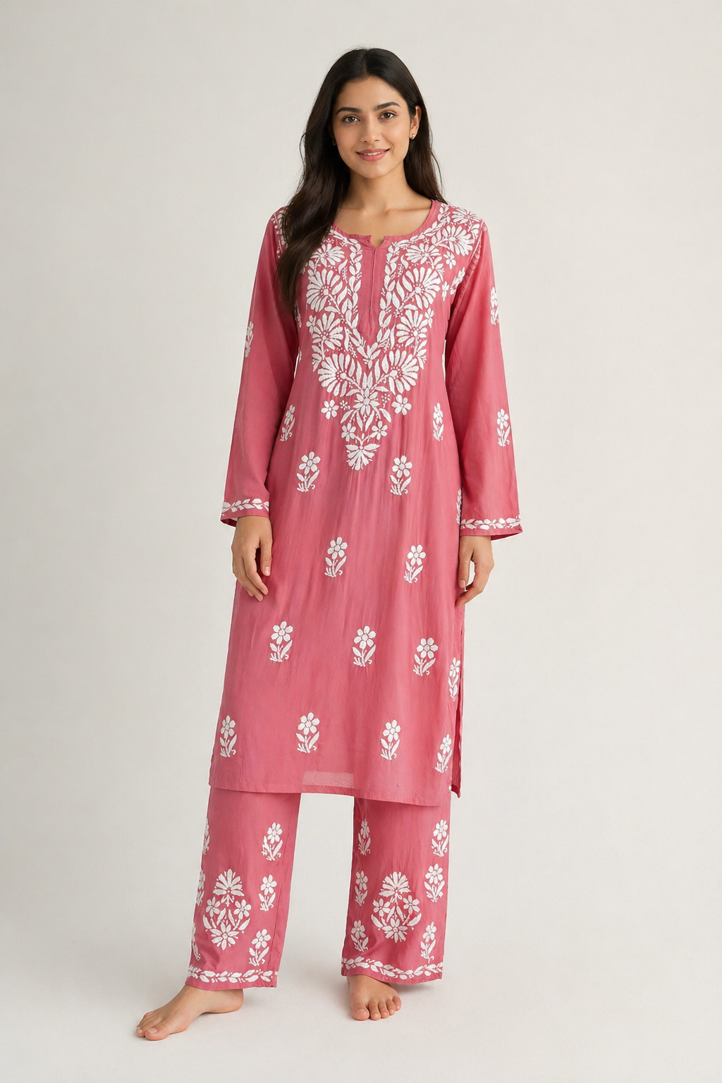 Handmade Chikankari Mulmul Cotton 2pc Suit & Plazzo