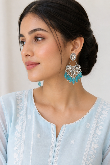Mirror Work Long Bali Earrings – Lightweight Statement Jewellery