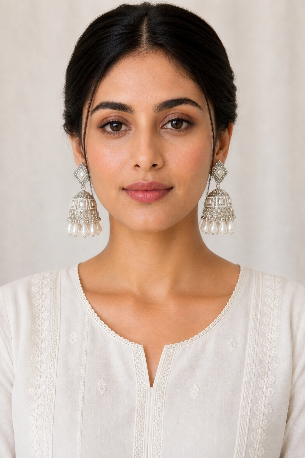 White Pearl Jhumka Earrings | Premium Ethnic Jewelry