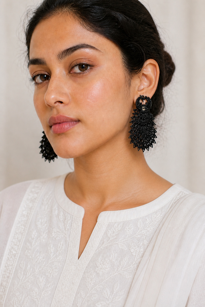Peacock Earrings in Black Finish – Elegant Statement Jewellery