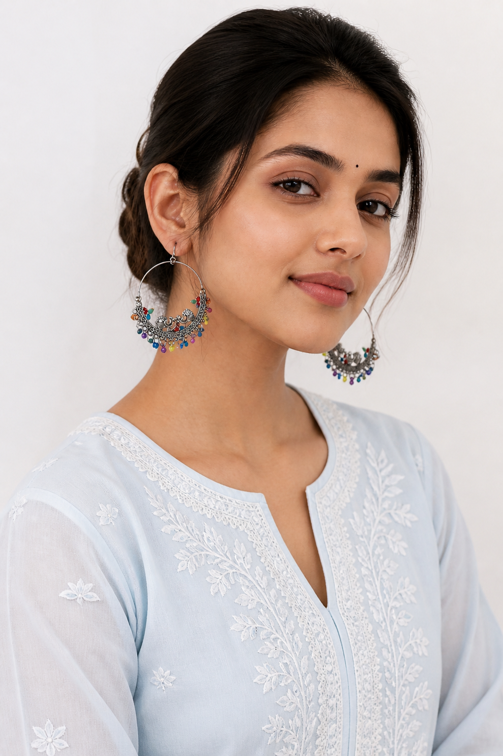 Multi-Color Pearl Bali Earrings | Premium Ethnic Hoop Jewelry