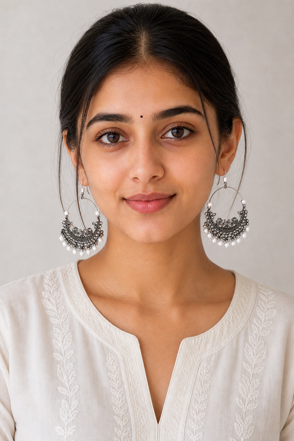 White Pearl Bali Earrings | Premium Ethnic Hoop Jewelry